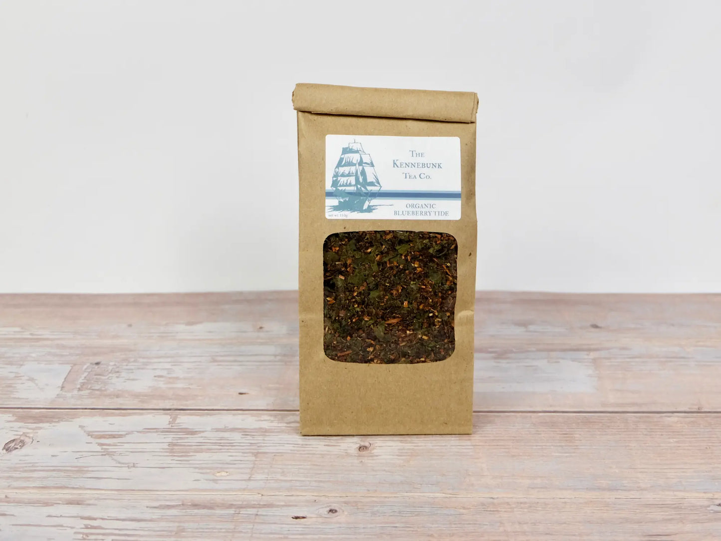 Blueberry Tide loose leaf tea in a refill tea bag with Clipper Ship label