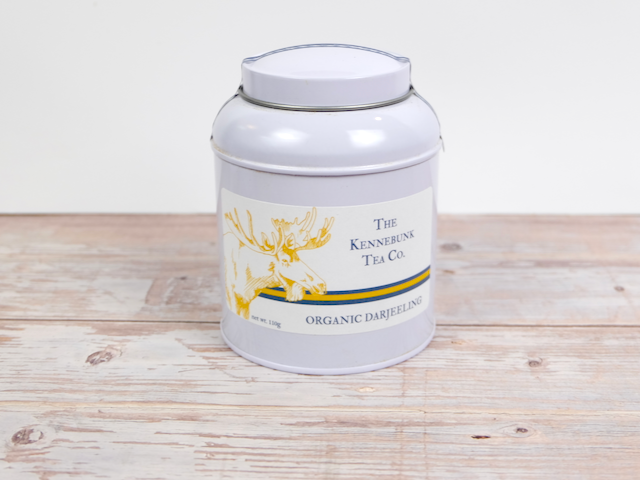 Organic Darjeeling Tea loose leaf tea in a tin with Moose label