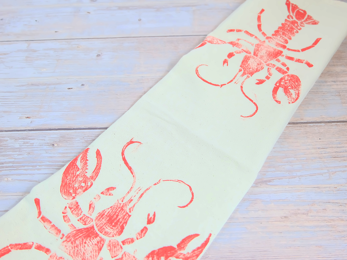 Red printed lobster tea towel two lobsters