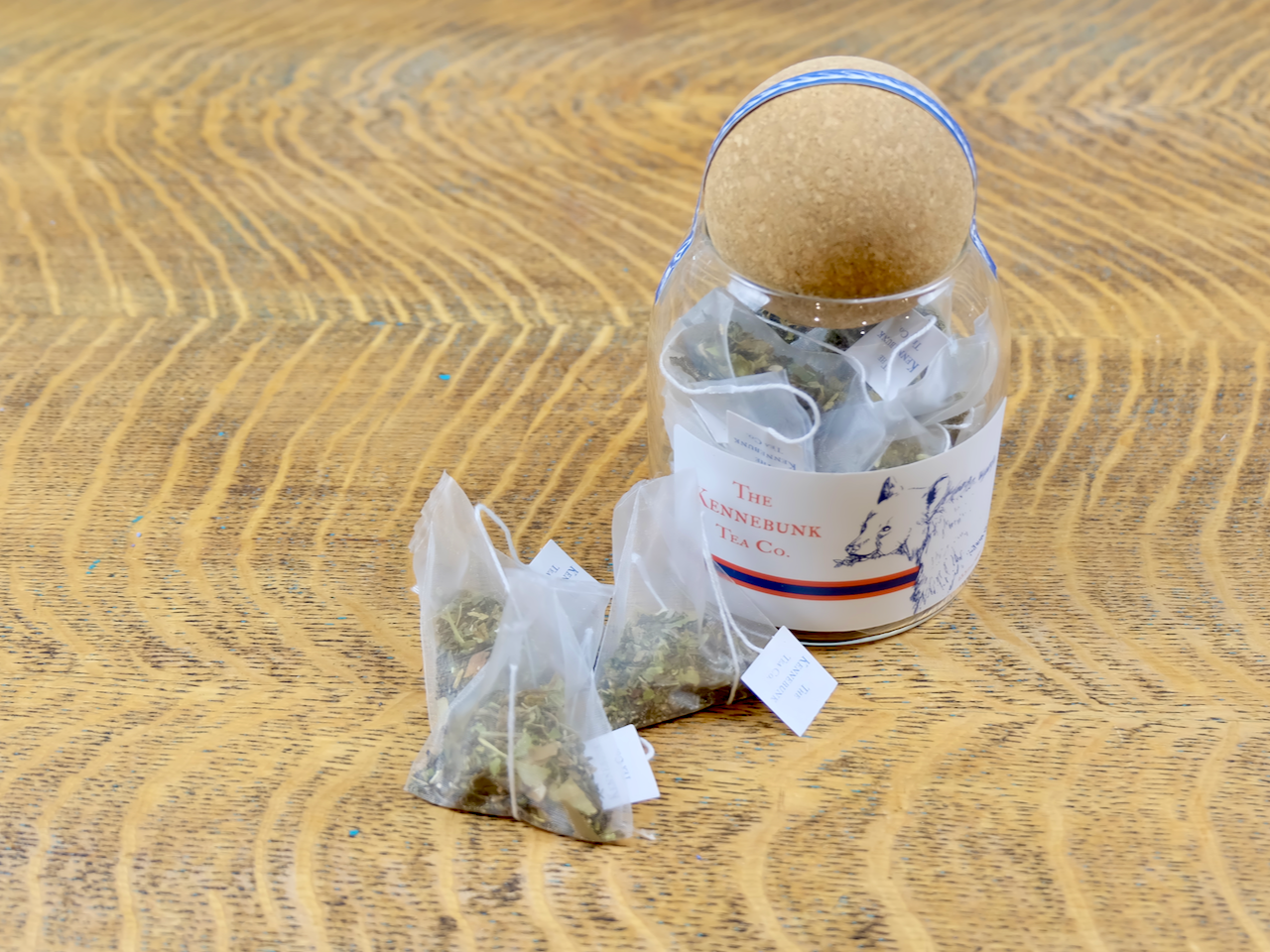 Pemaquid peppermint teabags in a glass jar