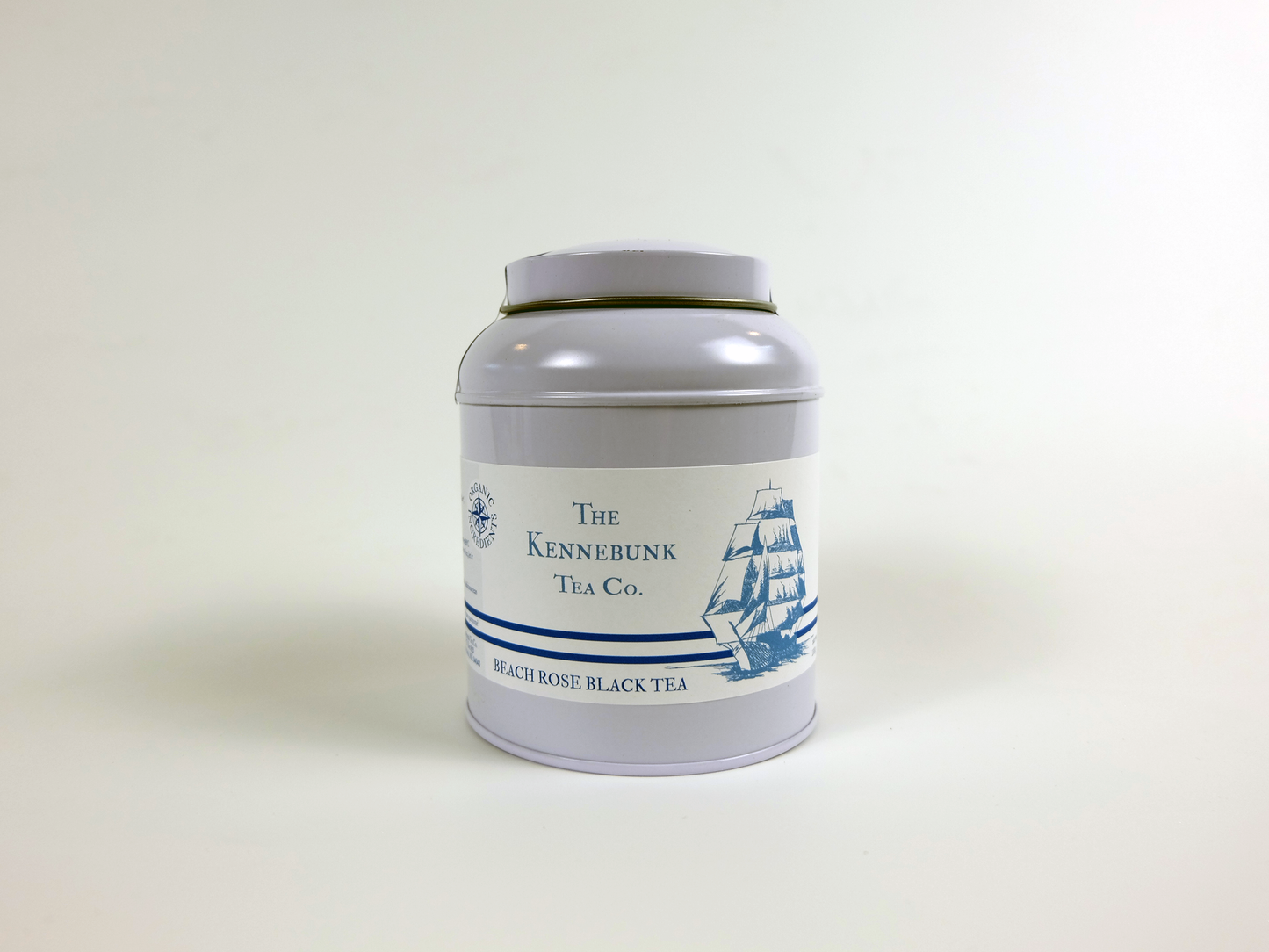 Beach Rose Black Tea loose leaf tea in a tin with Clipper Ship label