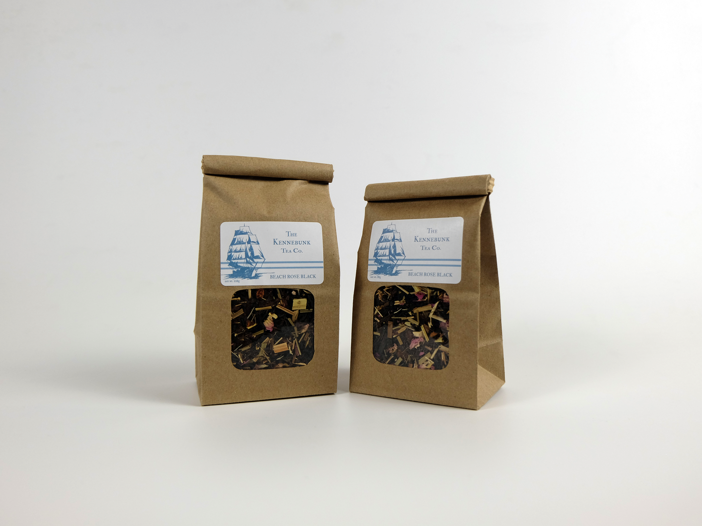 Beach Rose Black Tea loose leaf tea in two refill tea bags, both with Clipper Ship labels
