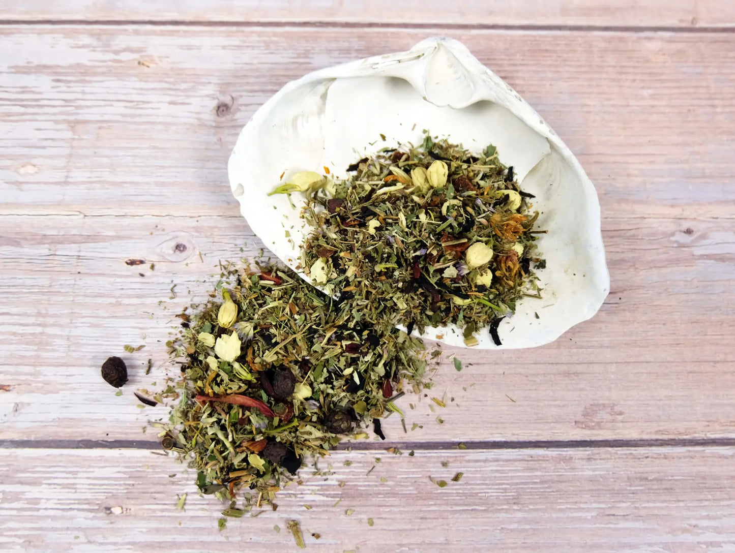 Beauty Tea loose leaf tea on a white shell
