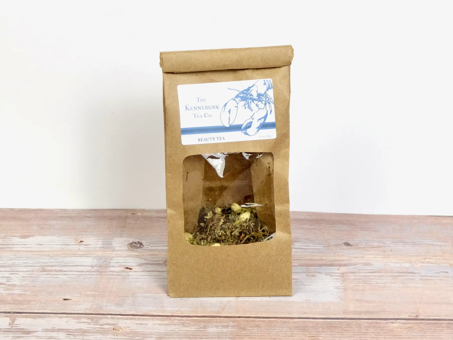 Beauty Tea loose leaf tea in a small refill bag with Lobster Label