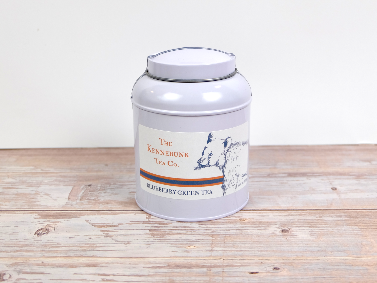 Blueberry Green Tea loose leaf tea in a tin