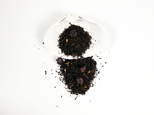 Blueberry Lemon Black Tea loose leaf tea on a white shell