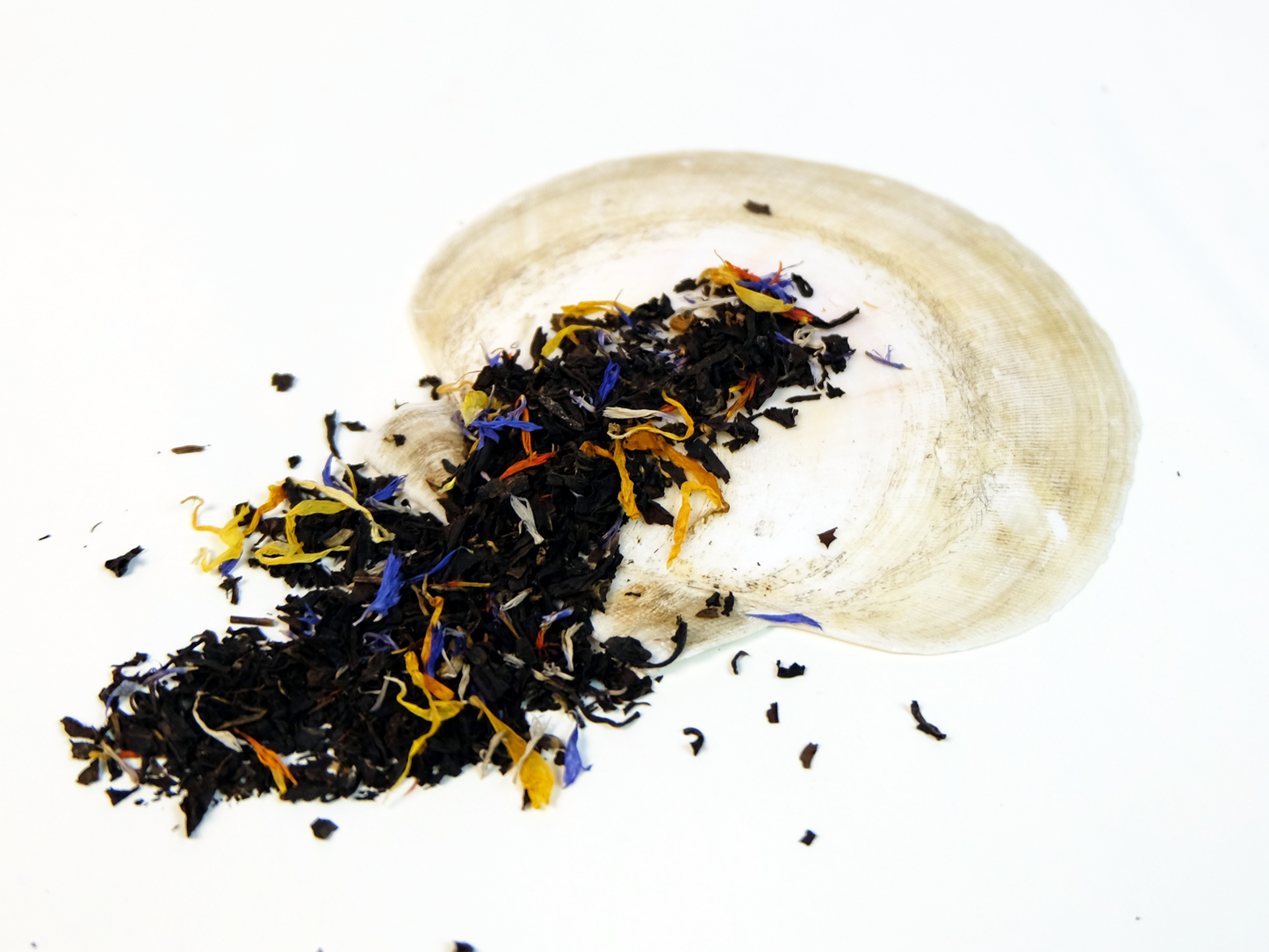 Katahdin Mountain Sunrise Tea loose leaf tea on a white shell