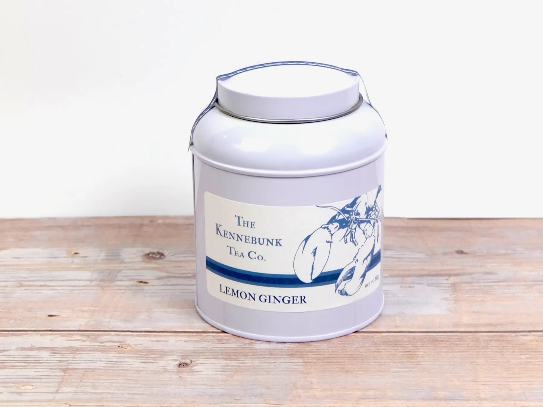 Lemon Ginger Tea loose leaf tea in a tin with lobster label