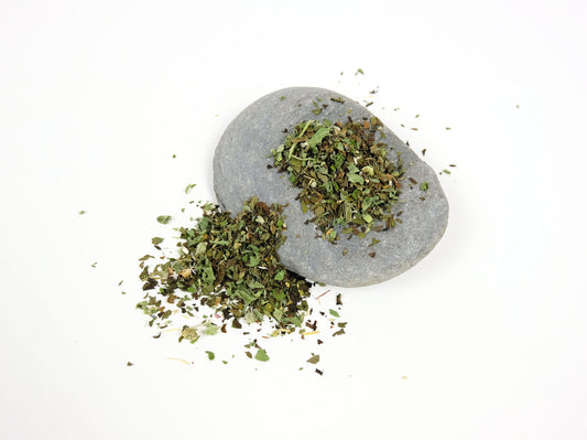 Marshmallow Mint Tea loose leaf tea on a rock