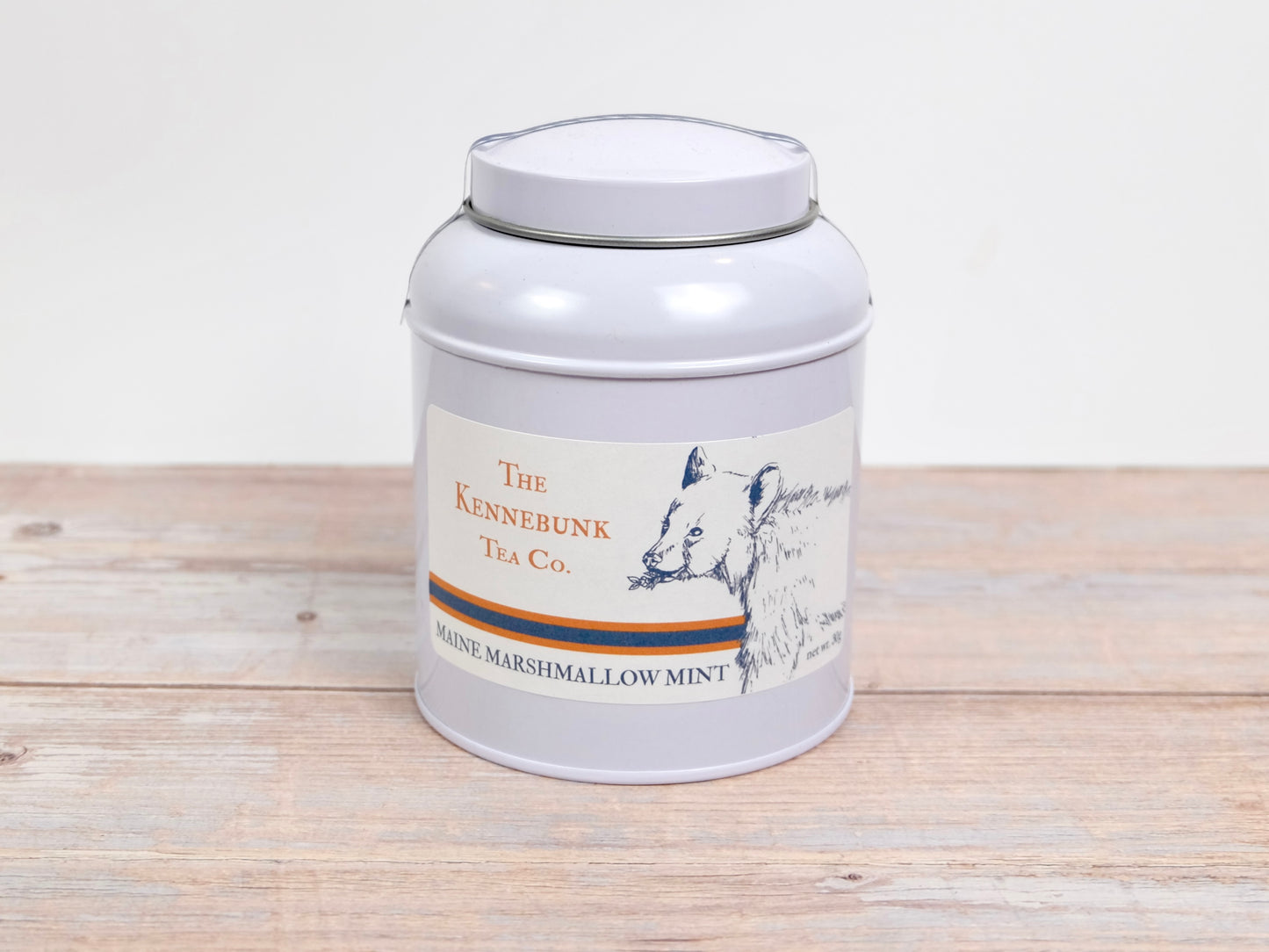 Marshmallow Mint Tea loose leaf tea in a tin with Bear label