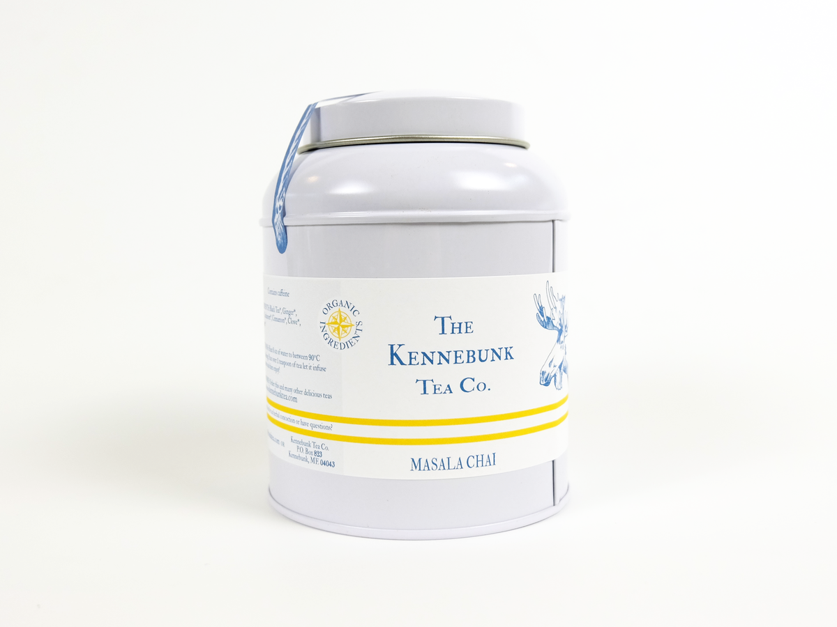 Masala Chai loose leaf tea in a tin