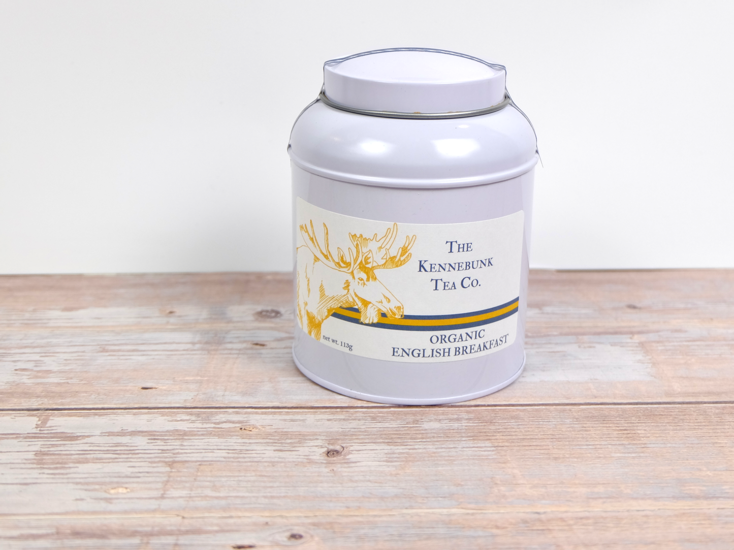 Organic English Breakfast Tea loose leaf tea in a tin with Moose label