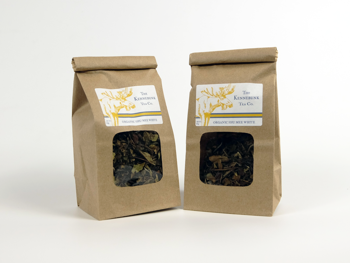 Organic Shu Mee White Tea loose leaf tea with a small  and large refill tea bags