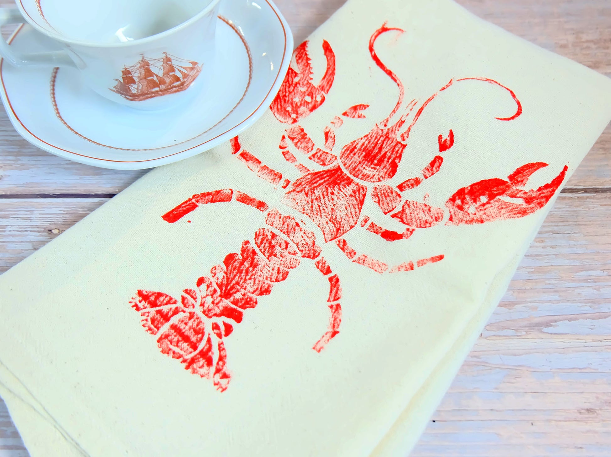 Red lobster print tea towel